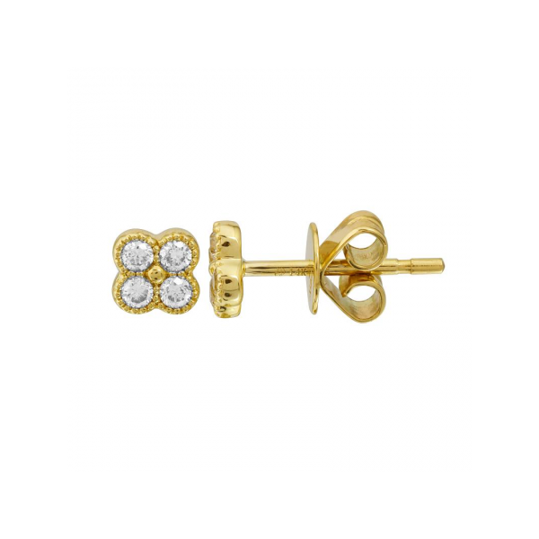 14K Yelllow Gold Diamond Clover Stud Earrings Gray's Jewelers Bespoke Saint James, NY
