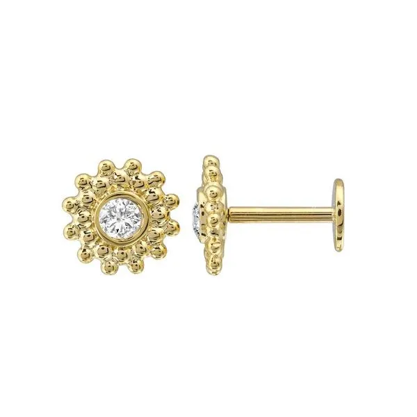 14k Yellow Gold Diamond Flat Back Earrings Gray's Jewelers Bespoke Saint James, NY