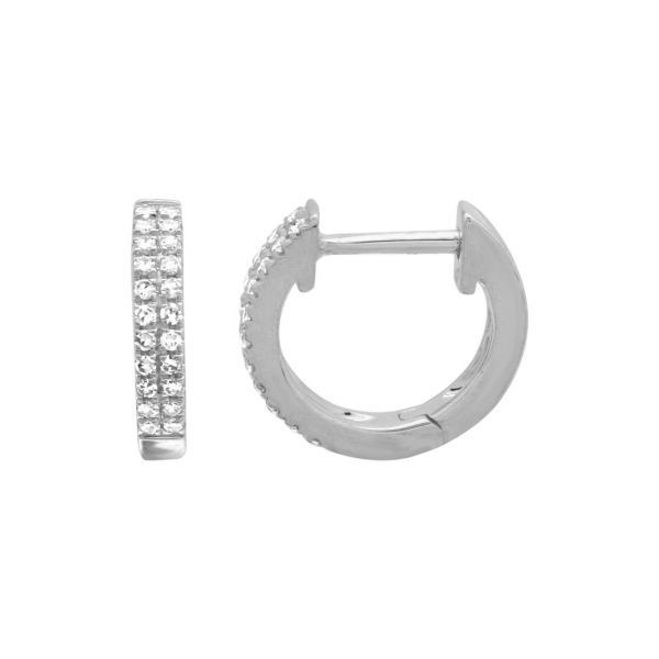 14K White Gold Double Row Diamond Huggie Earrings Gray's Jewelers Bespoke Saint James, NY