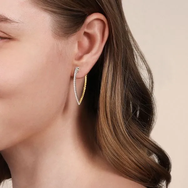 14K White & Yellow Gold Bujukan and Graduating Diamond Classic Hoop Earrings Image 3 Gray's Jewelers Bespoke Saint James, NY