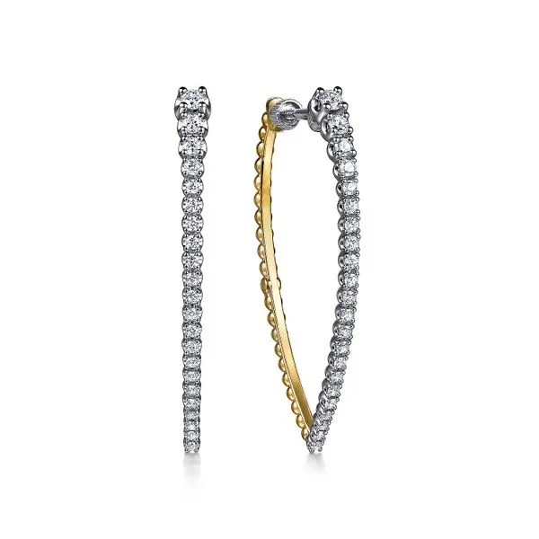 14K White & Yellow Gold Bujukan and Graduating Diamond Classic Hoop Earrings Gray's Jewelers Bespoke Saint James, NY