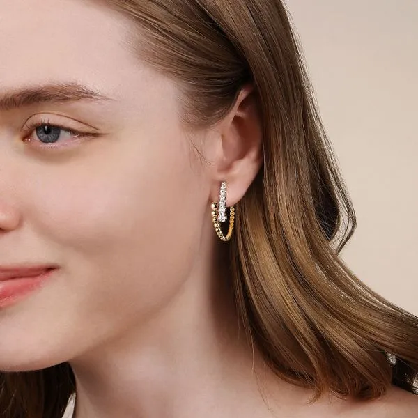 14K White & Yellow Gold Bujukan and Graduating Diamond Bypass Hoop Earrings Image 2 Gray's Jewelers Bespoke Saint James, NY