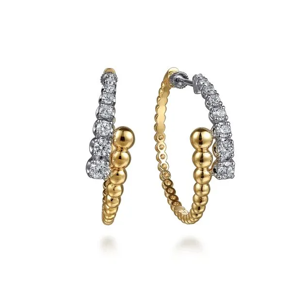 14K White & Yellow Gold Bujukan and Graduating Diamond Bypass Hoop Earrings Gray's Jewelers Bespoke Saint James, NY