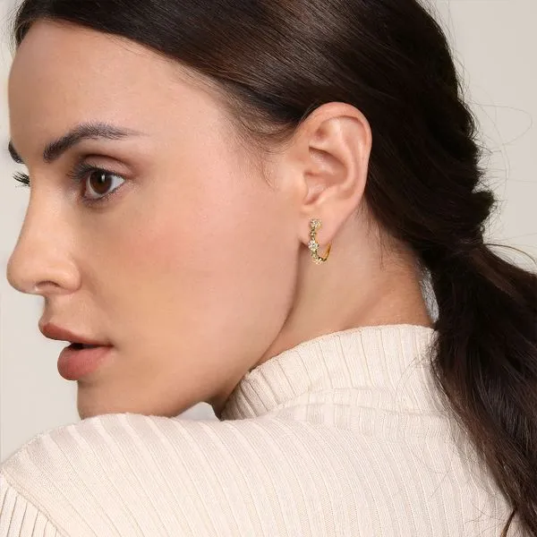 14K Yellow Gold Bujukan Diamond Cluster Classic Hoop Earrings Image 2 Gray's Jewelers Bespoke Saint James, NY