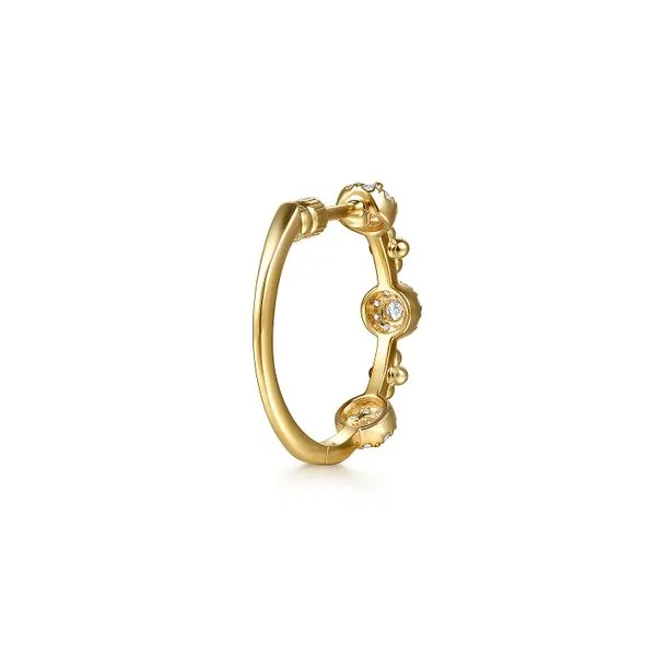 14K Yellow Gold Bujukan Diamond Cluster Classic Hoop Earrings Image 3 Gray's Jewelers Bespoke Saint James, NY