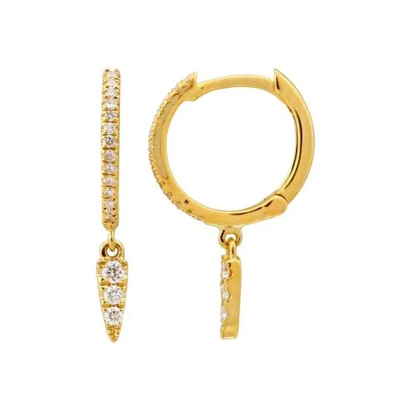 14k Yellow Gold Diamond Dangling Huggie Earrings Gray's Jewelers Bespoke Saint James, NY