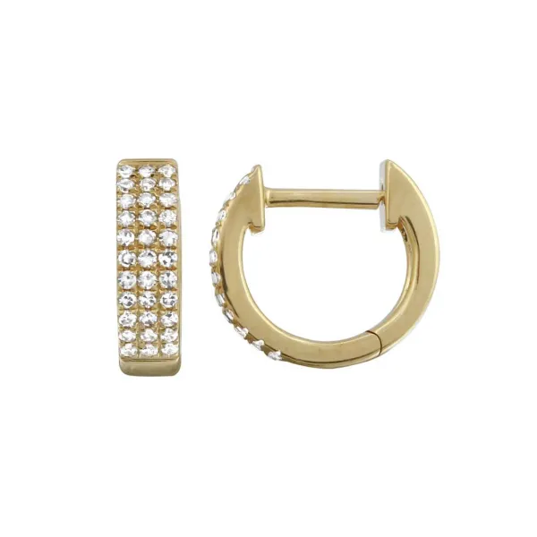14k Yellow Gold Triple Row Diamond Huggie Earrings Gray's Jewelers Bespoke Saint James, NY