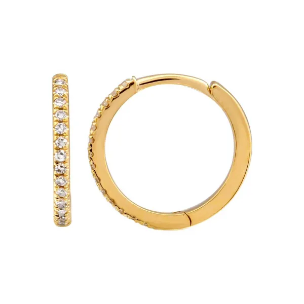 14k Yellow Gold Diamond Mini Round Huggie Earrings Gray's Jewelers Bespoke Saint James, NY