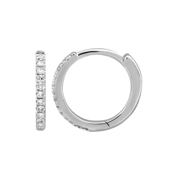 14k White Gold Diamond Mini Round Huggie Earrings Gray's Jewelers Bespoke Saint James, NY