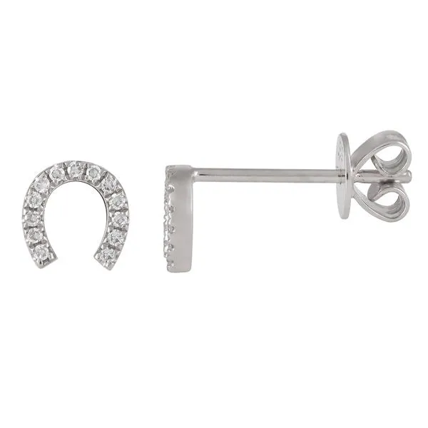 14k White Gold Horseshoe Diamond Stud Earrings Gray's Jewelers Bespoke Saint James, NY