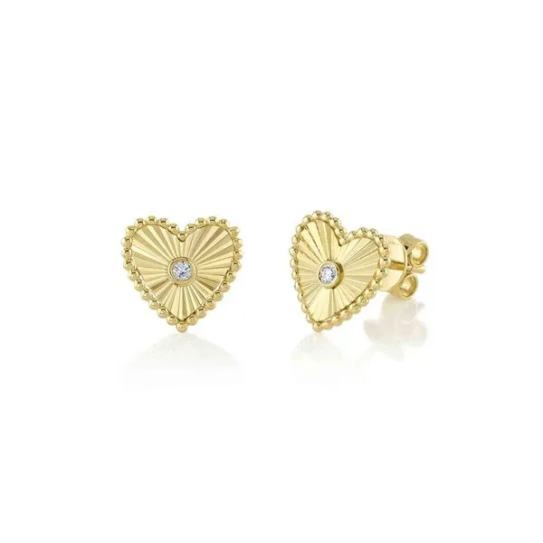 14K Yellow Gold Diamond Bezel Fluted Heart Earrings Gray's Jewelers Bespoke Saint James, NY