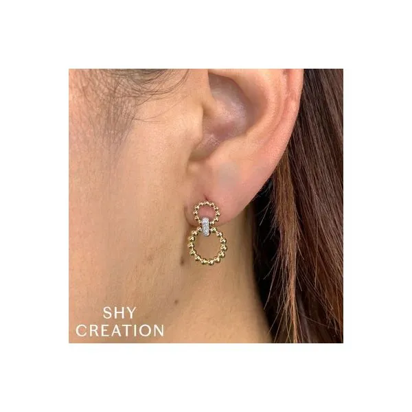 14K Yellow and White Gold Diamond Circle Earrings Image 2 Gray's Jewelers Bespoke Saint James, NY