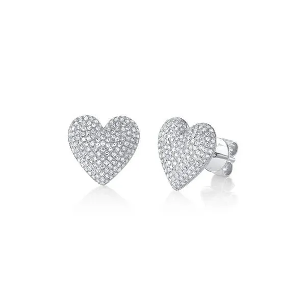 14K White Gold Diamond Pave Heart Earrings Gray's Jewelers Bespoke Saint James, NY