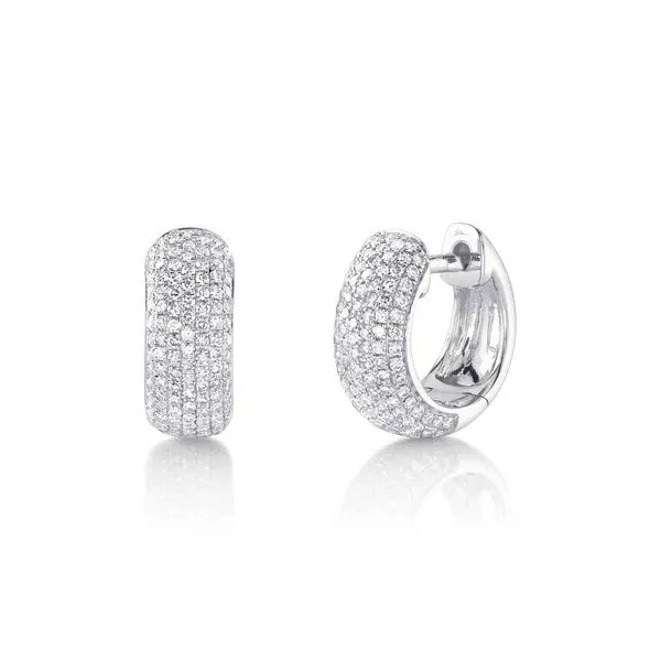 14K White Gold Diamond Huggie Earrings Gray's Jewelers Bespoke Saint James, NY