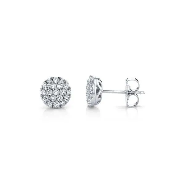 14K White Gold Diamond Pave Circle Stud Earrings Image 2 Gray's Jewelers Bespoke Saint James, NY