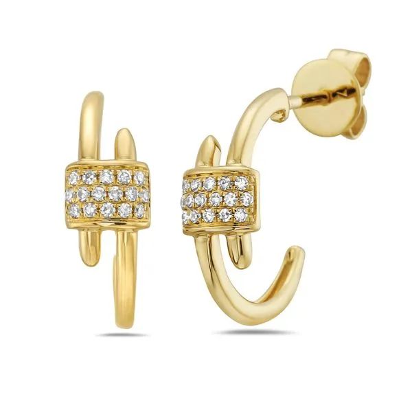 14K Yellow Gold Diamond Hoop Earrings Gray's Jewelers Bespoke Saint James, NY