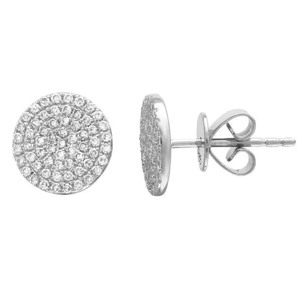 14k White Gold Circle Diamond Stud Earrings Gray's Jewelers Bespoke Saint James, NY