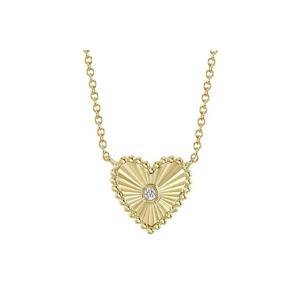 14K Yellow Gold Diamond Bezel Fluted Heart Necklace Gray's Jewelers Bespoke Saint James, NY