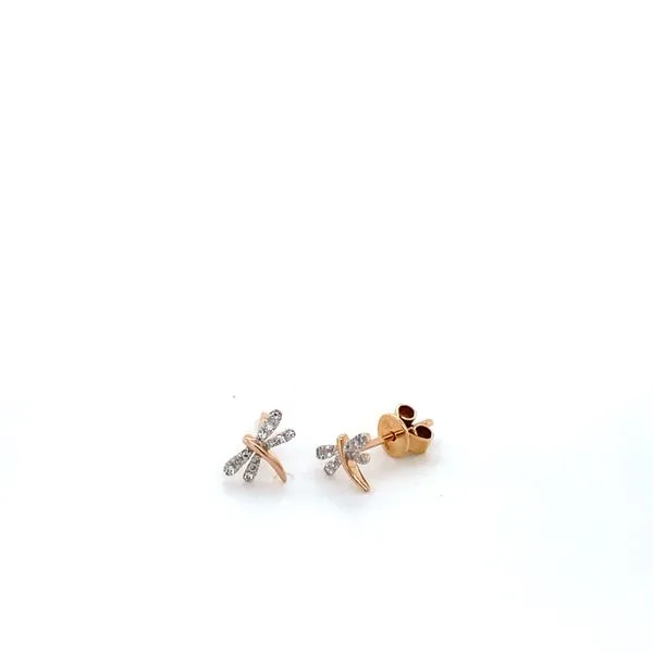 14K Rose Gold Diamond Dragonfly Earrings Gray's Jewelers Bespoke Saint James, NY