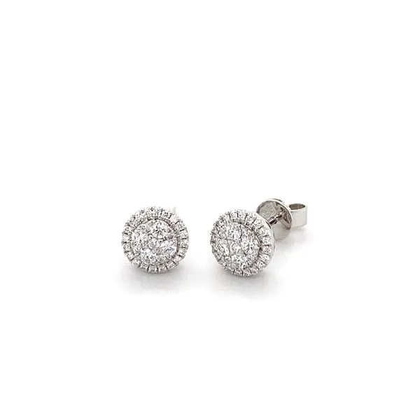 14K White Gold Diamond Cluster Earrings Gray's Jewelers Bespoke Saint James, NY