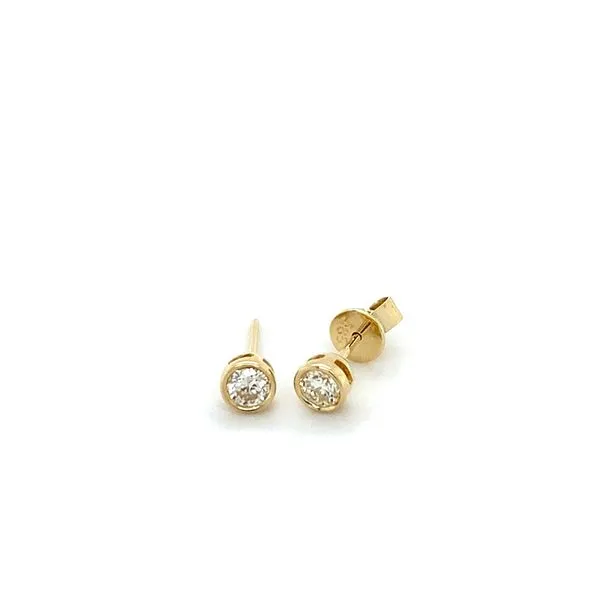 14K Yellow Gold Diamond Bezel Stud Earrings Gray's Jewelers Bespoke Saint James, NY