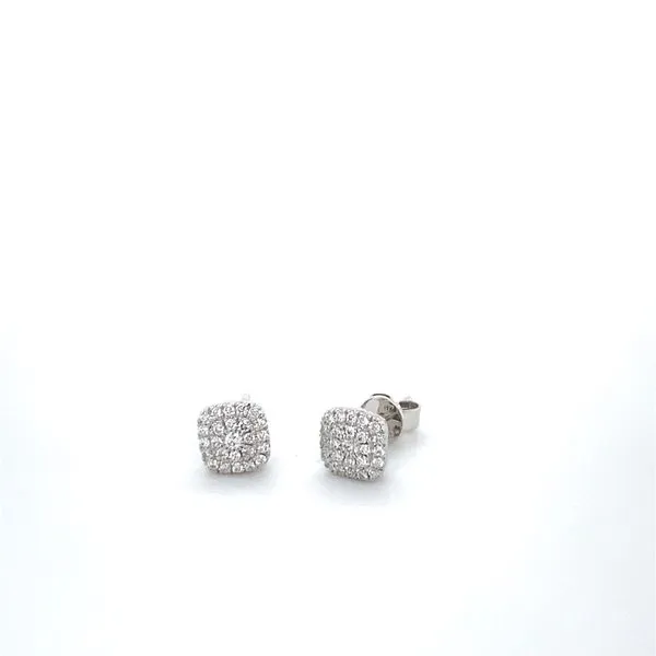14K White Gold Diamond Cluster Square Earrings Gray's Jewelers Bespoke Saint James, NY