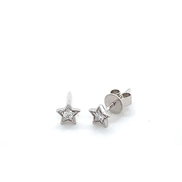 14K White Gold Diamond Star Earrings Gray's Jewelers Bespoke Saint James, NY