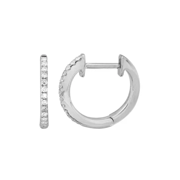 14k White Gold Diamond Huggie Earrings Gray's Jewelers Bespoke Saint James, NY