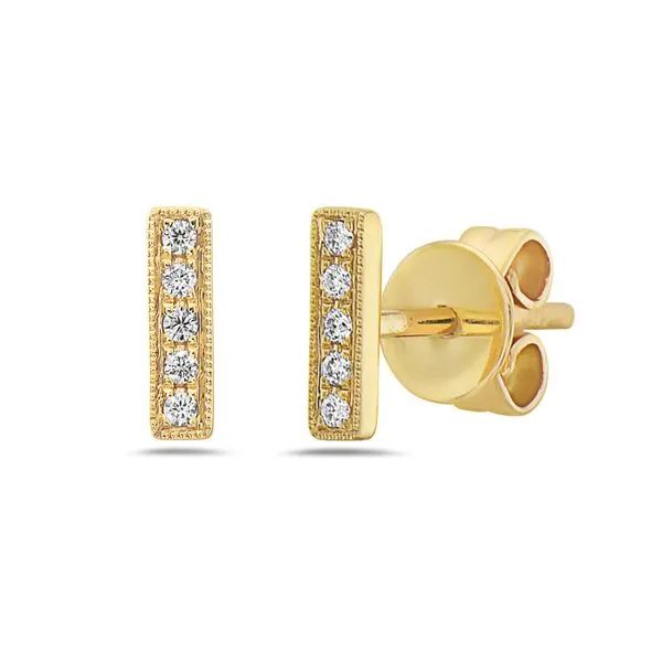 14K Yellow Gold Diamond Bar Earrings Gray's Jewelers Bespoke Saint James, NY