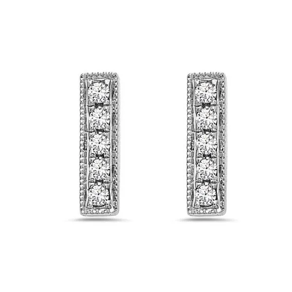 14K White Gold Diamond Bar Earrings Gray's Jewelers Bespoke Saint James, NY