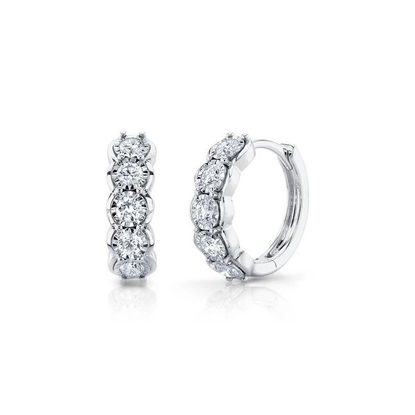 14K White Gold Diamond Huggie Earrings Gray's Jewelers Bespoke Saint James, NY