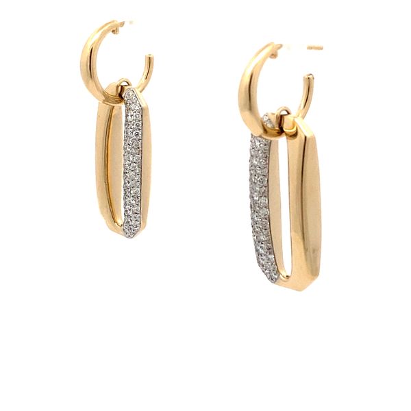 14K Yellow Gold Diamond Dangling Link Hoop Earrings Image 2 Gray's Jewelers Bespoke Saint James, NY