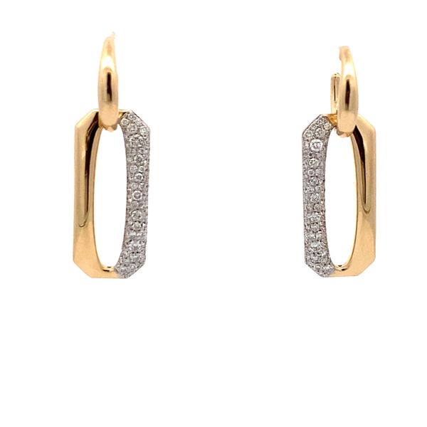 14K Yellow Gold Diamond Dangling Link Hoop Earrings Gray's Jewelers Bespoke Saint James, NY