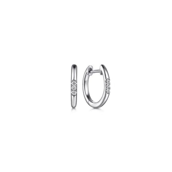 Sterling Silver Huggie Diamond Hoop Earrings Gray's Jewelers Bespoke Saint James, NY