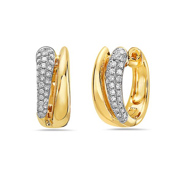 14K Yellow Gold and Diamond Hoop Earrings Gray's Jewelers Bespoke Saint James, NY