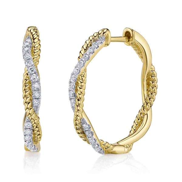 14K Yellow Gold Diamond Twist Hoop Earrings Gray's Jewelers Bespoke Saint James, NY