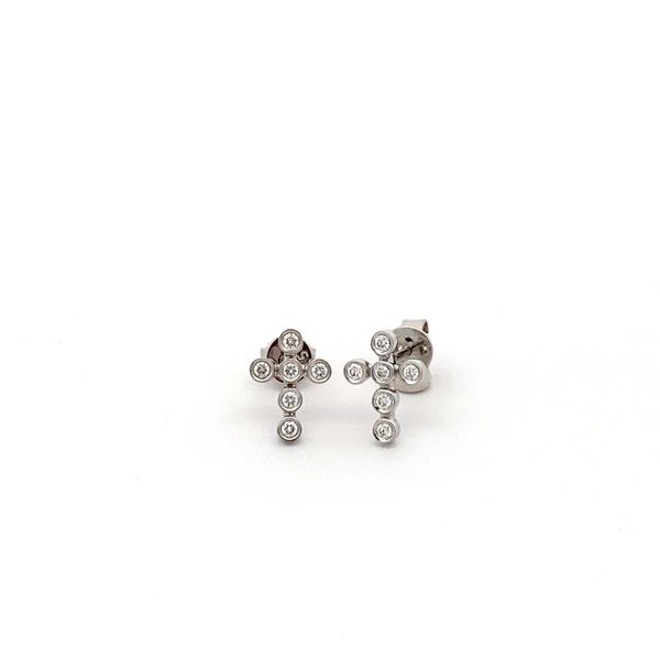14K White Gold Diamond Cross Earrings Gray's Jewelers Bespoke Saint James, NY