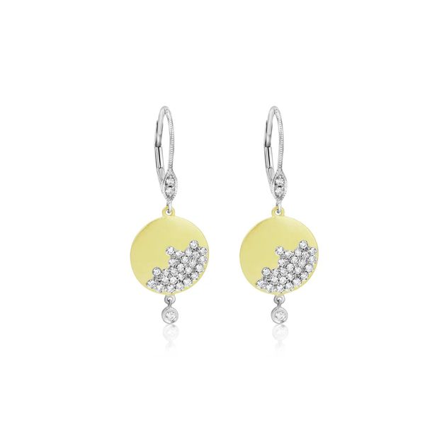 14K White and Yellow Gold Scattered Diamond Disk Earrings Gray's Jewelers Bespoke Saint James, NY