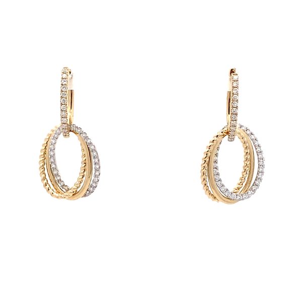 14K Yellow and White Gold Diamond Interlocking Oval Hoop Earrings Gray's Jewelers Bespoke Saint James, NY