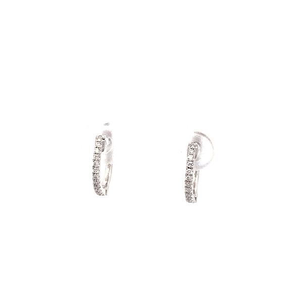 14K White Gold Diamond Huggie Earrings Gray's Jewelers Bespoke Saint James, NY
