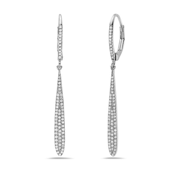 14K White Gold Pave Drop Hoop Earrings Gray's Jewelers Bespoke Saint James, NY