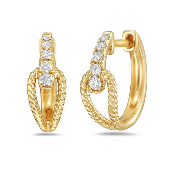 14K Yellow Gold Diamond and Rope Hoop Earrings Gray's Jewelers Bespoke Saint James, NY