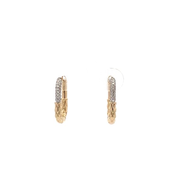 14K Yellow Gold Etched Oblong Hoop Earring with Diamonds Gray's Jewelers Bespoke Saint James, NY