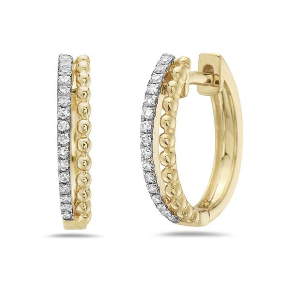 14K Yellow Gold Beaded and Diamond Hoop Earring Gray's Jewelers Bespoke Saint James, NY