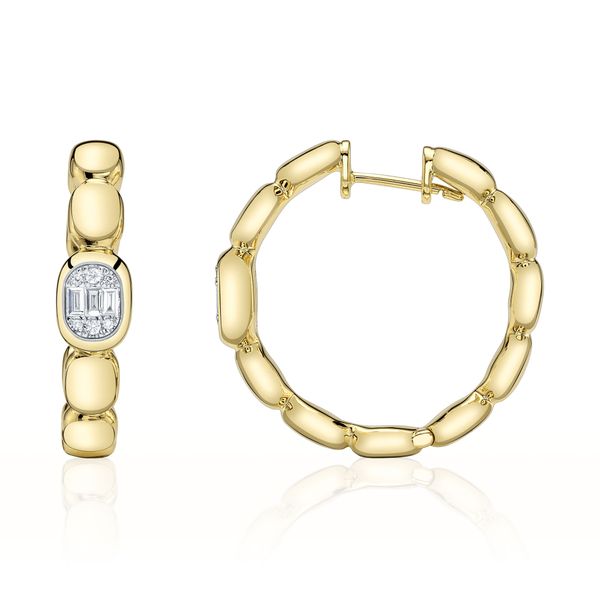14K Yellow Gold Diamond Baguette Hoop Earrings Image 2 Gray's Jewelers Bespoke Saint James, NY