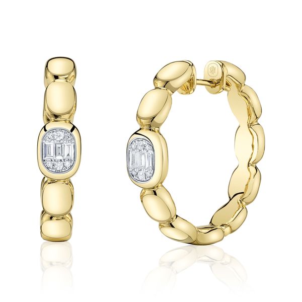 14K Yellow Gold Diamond Baguette Hoop Earrings Gray's Jewelers Bespoke Saint James, NY