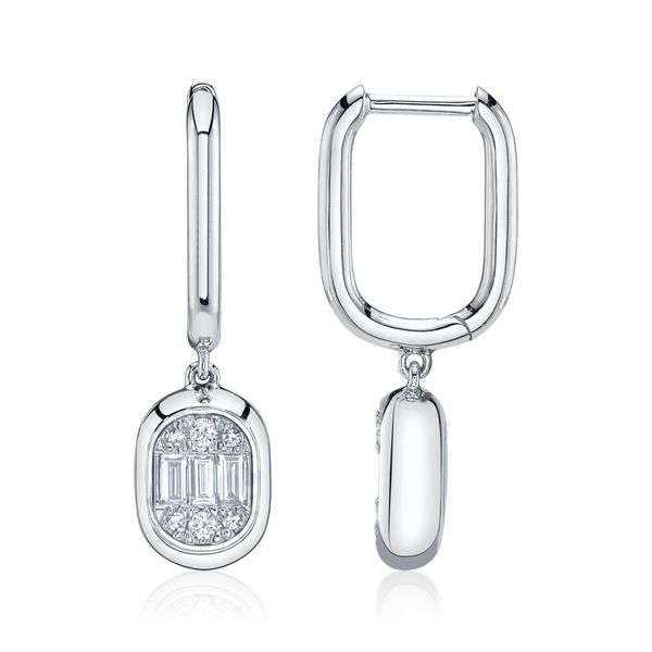 14K White Gold Diamond Baguette Earrings Image 2 Gray's Jewelers Bespoke Saint James, NY