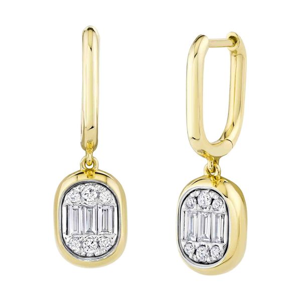 14K Yellow Gold Diamond Baguette Earrings Gray's Jewelers Bespoke Saint James, NY