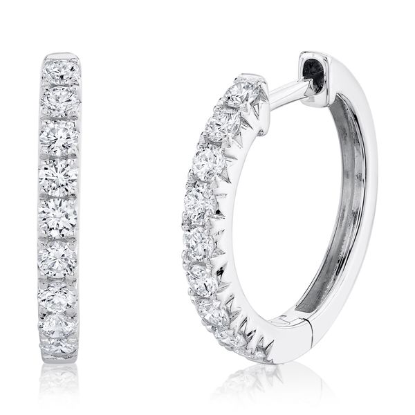 14K White Gold Diamond Hoop Earrings Gray's Jewelers Bespoke Saint James, NY