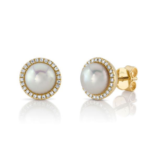 14K Yellow Diamond and Cultured Pearl Stud Earrings Gray's Jewelers Bespoke Saint James, NY